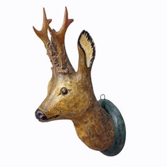 Antique Wooden Carved Black Forest Deer Head ca. 1920s