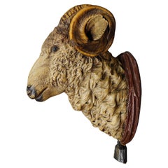Antiker holzgeschnitzter Schwarzwälder Mufflonkopf ca. 1880er Jahre