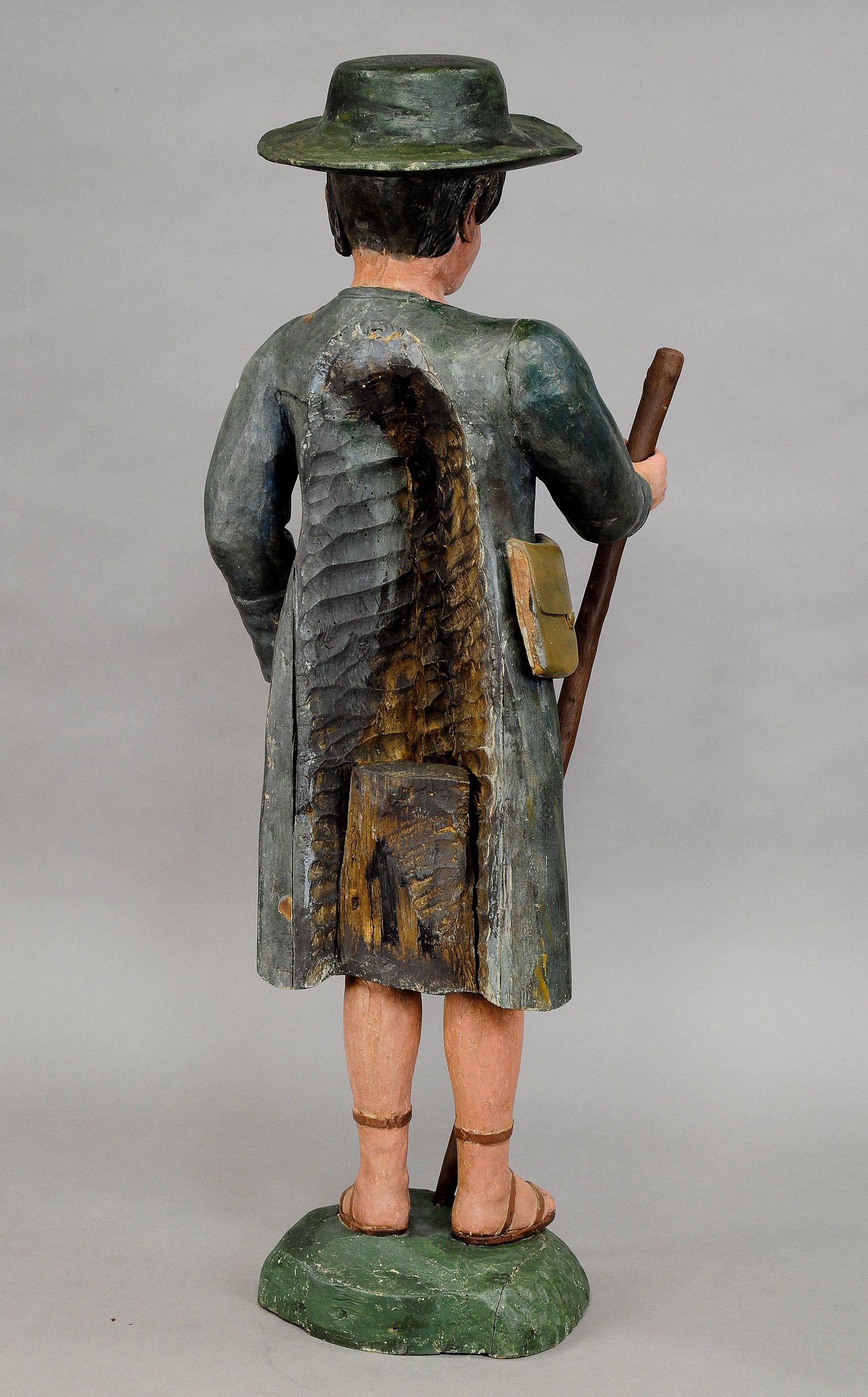 Antike geschnitzteribte Hirtenfigur aus Holz im Zustand „Gut“ im Angebot in Berghuelen, DE
