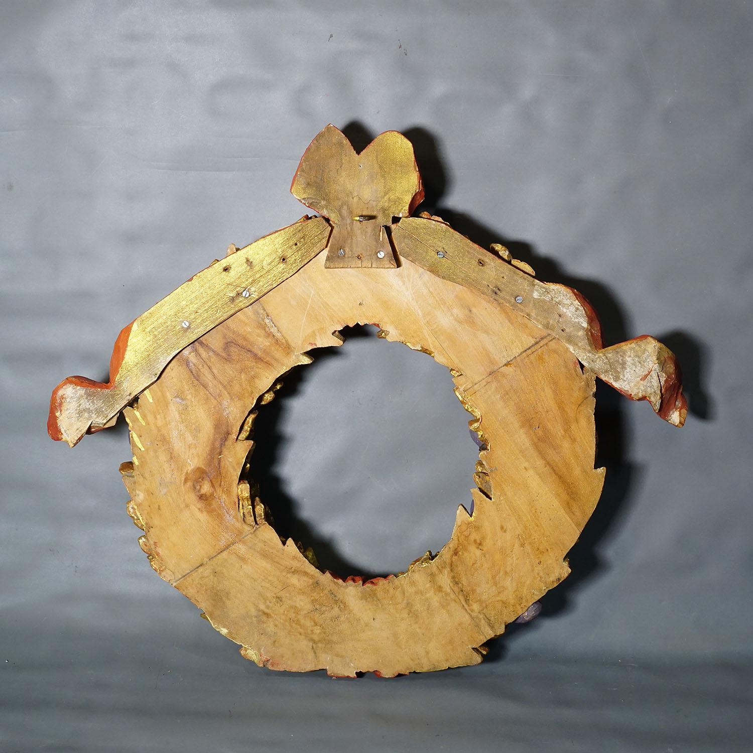 Antigua corona de madera tallada para puerta con bellotas, Alemania ca. 1930 Madera en venta
