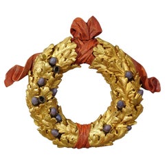 Antique Wooden Carved Door Wreath with Acorns, Germany ca. 1930s