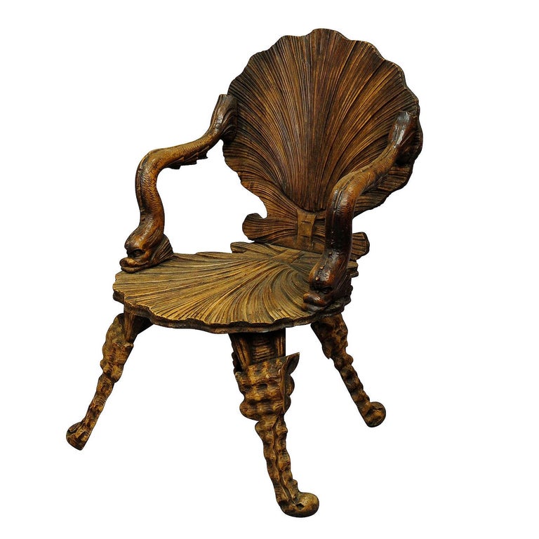Antique Wooden Carved Grotto Armchair, circa 1880 For Sale at 1stdibs