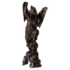 Antique Wooden Carving Japanese Carved Hardwood Tengu Figure, 19Th Century