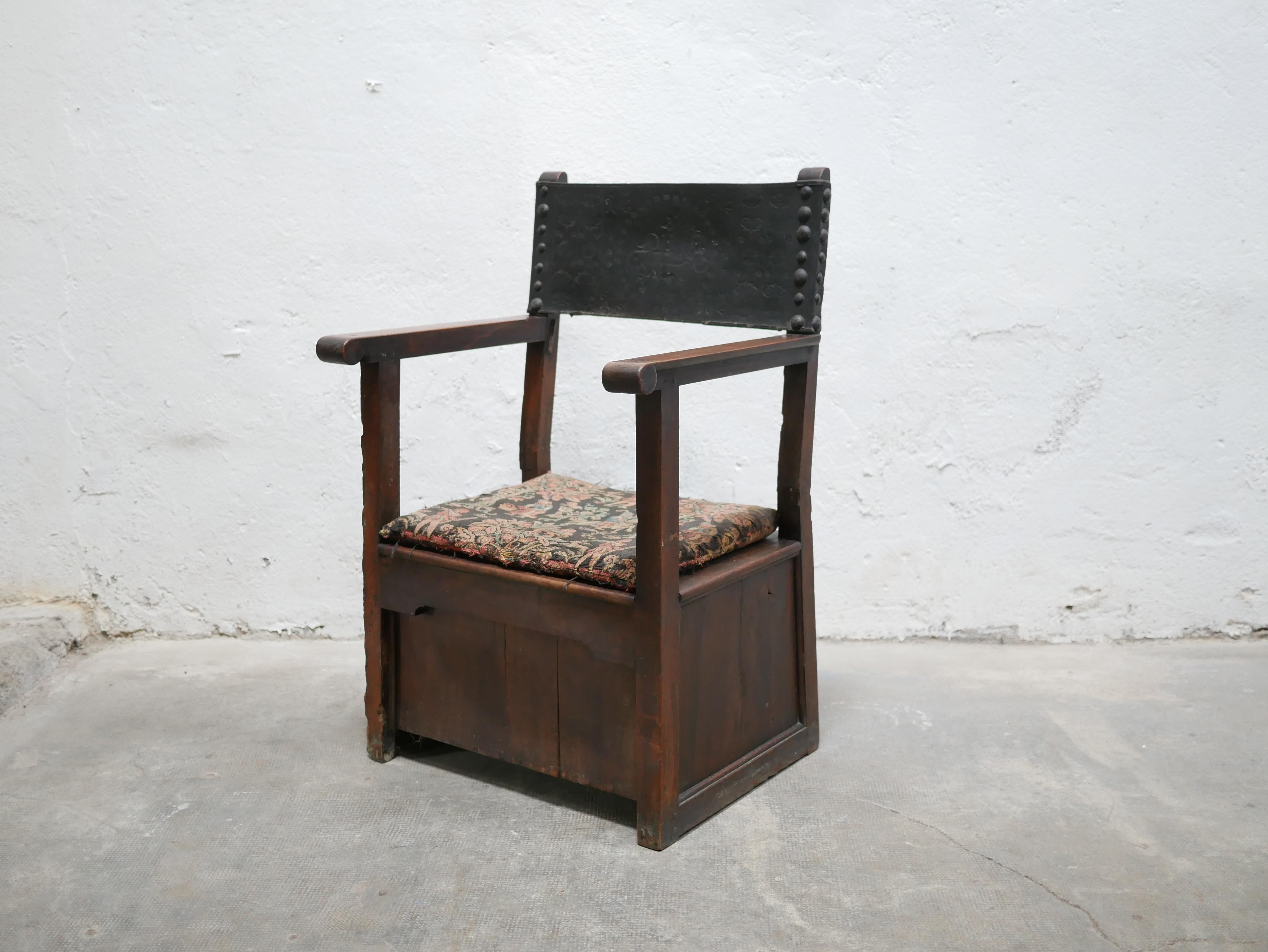 European Antique Wooden Chest Armchair, 19th Century For Sale