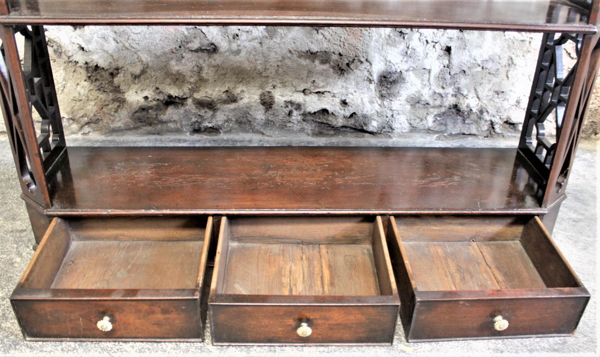 Antique Wooden Chinese Chippendale Wall Shelf or Hanging Bookshelf with Drawers In Good Condition In Hamilton, Ontario