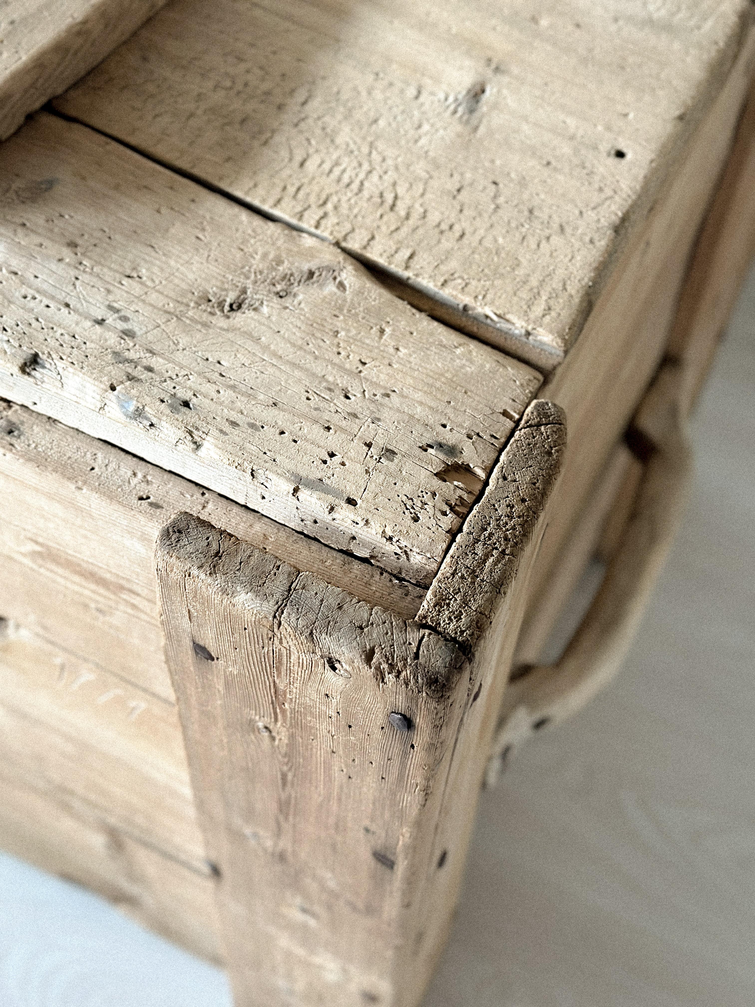 Antique Wooden Console, Scandinavian Wabi Sabi, c. 1700s For Sale 4