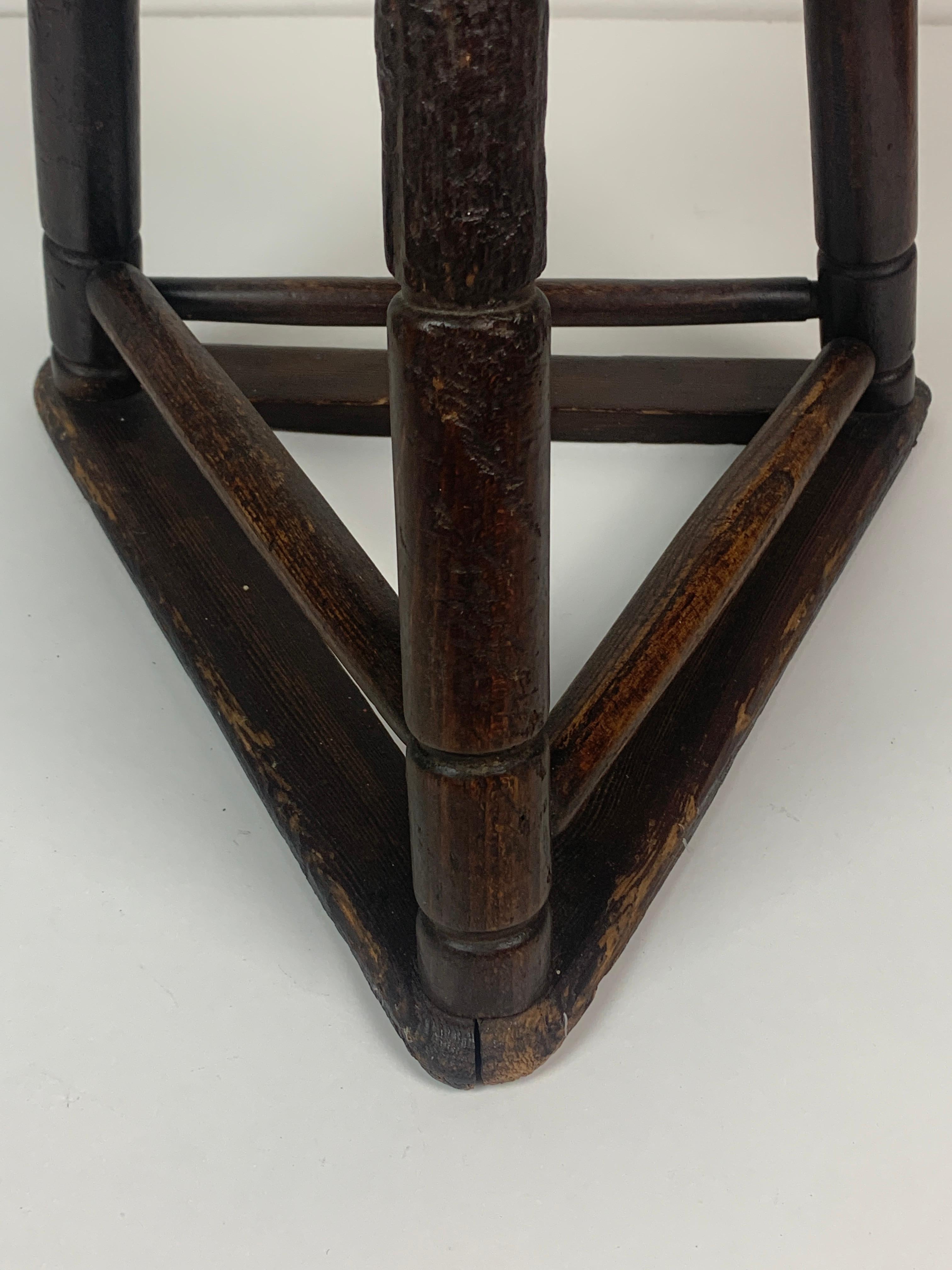 Antique wooden cutlers jewelers workers tripod stool, ca 1900 For Sale 4