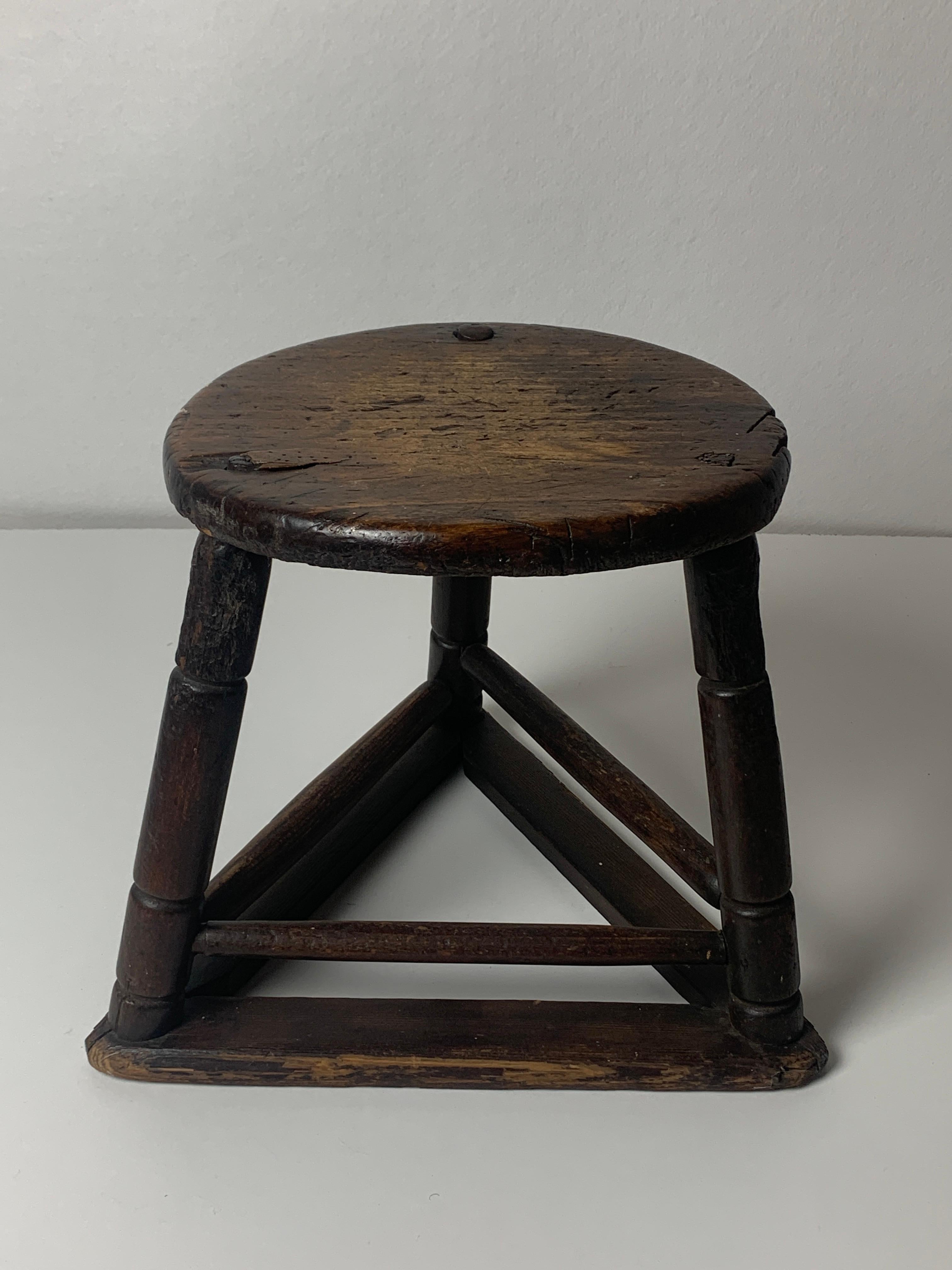 Antique wooden cutlers jewelers workers tripod stool, ca 1900 For Sale 12