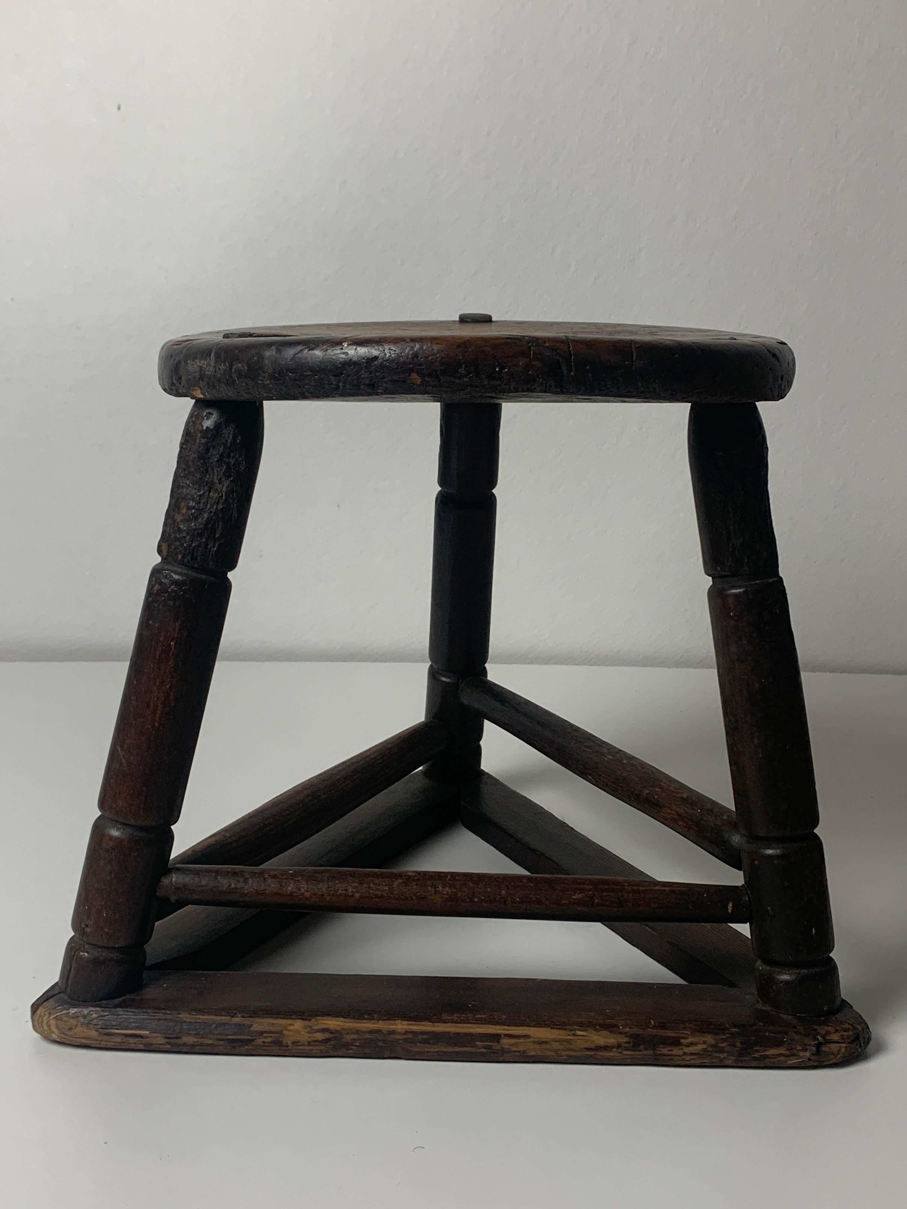 Antique wooden cutlers jewelers workers tripod stool, ca 1900 For Sale 13