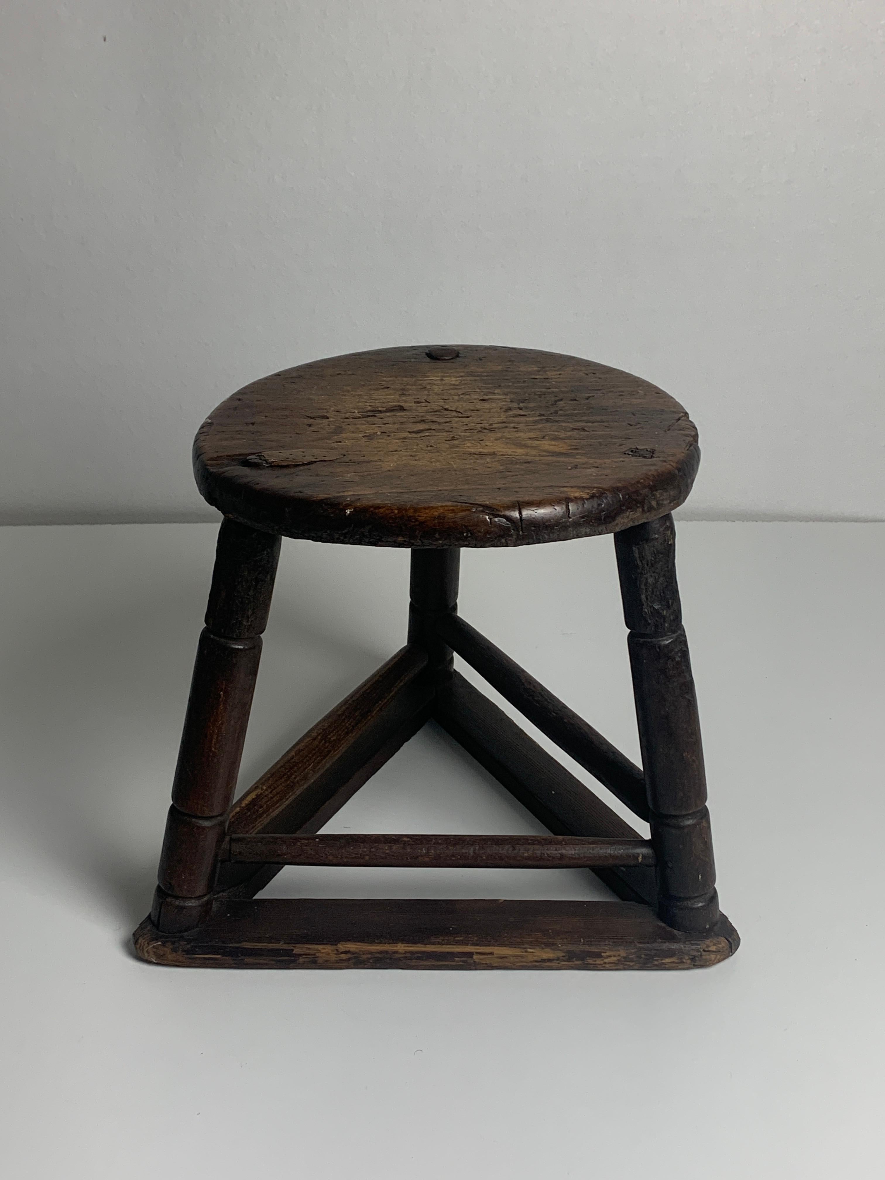 Rustic Antique wooden cutlers jewelers workers tripod stool, ca 1900 For Sale