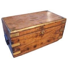 Antique Wooden Desk Box, Brass Fittings, Organized Compartments, 1930