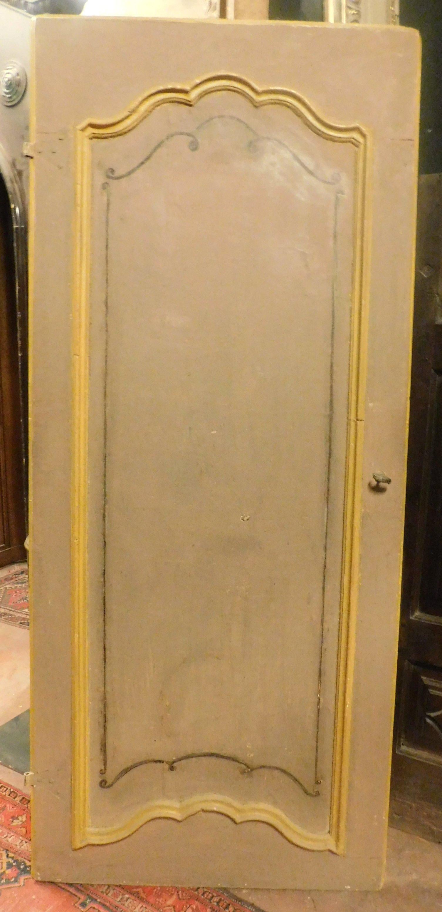 Italian Antique Wooden Door Lacquered and Painted Orange, 1700, Italy For Sale