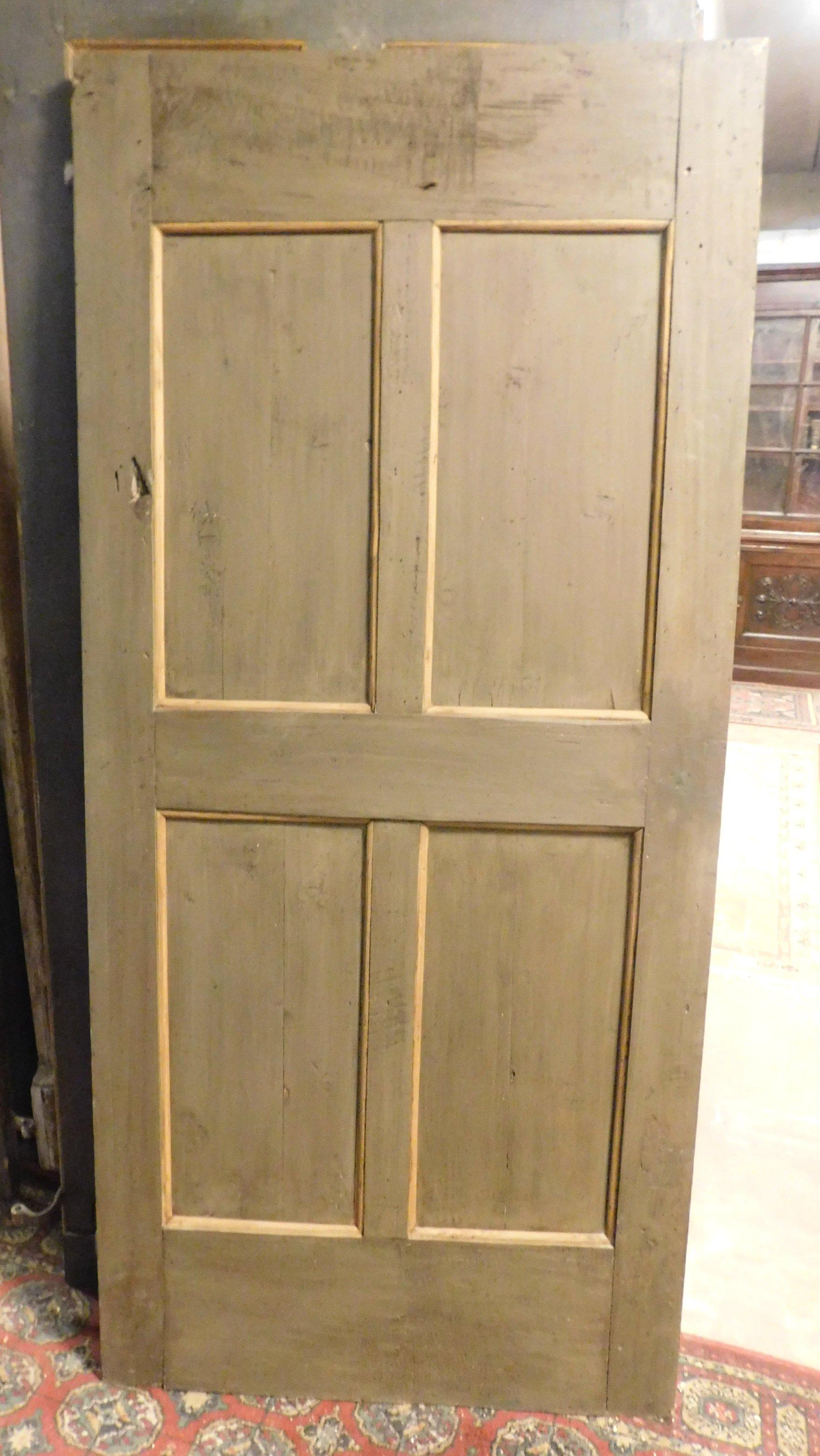 Italian Antique Wooden Door with 4 Painted Panels, Rustic, 19th Century, Italy For Sale