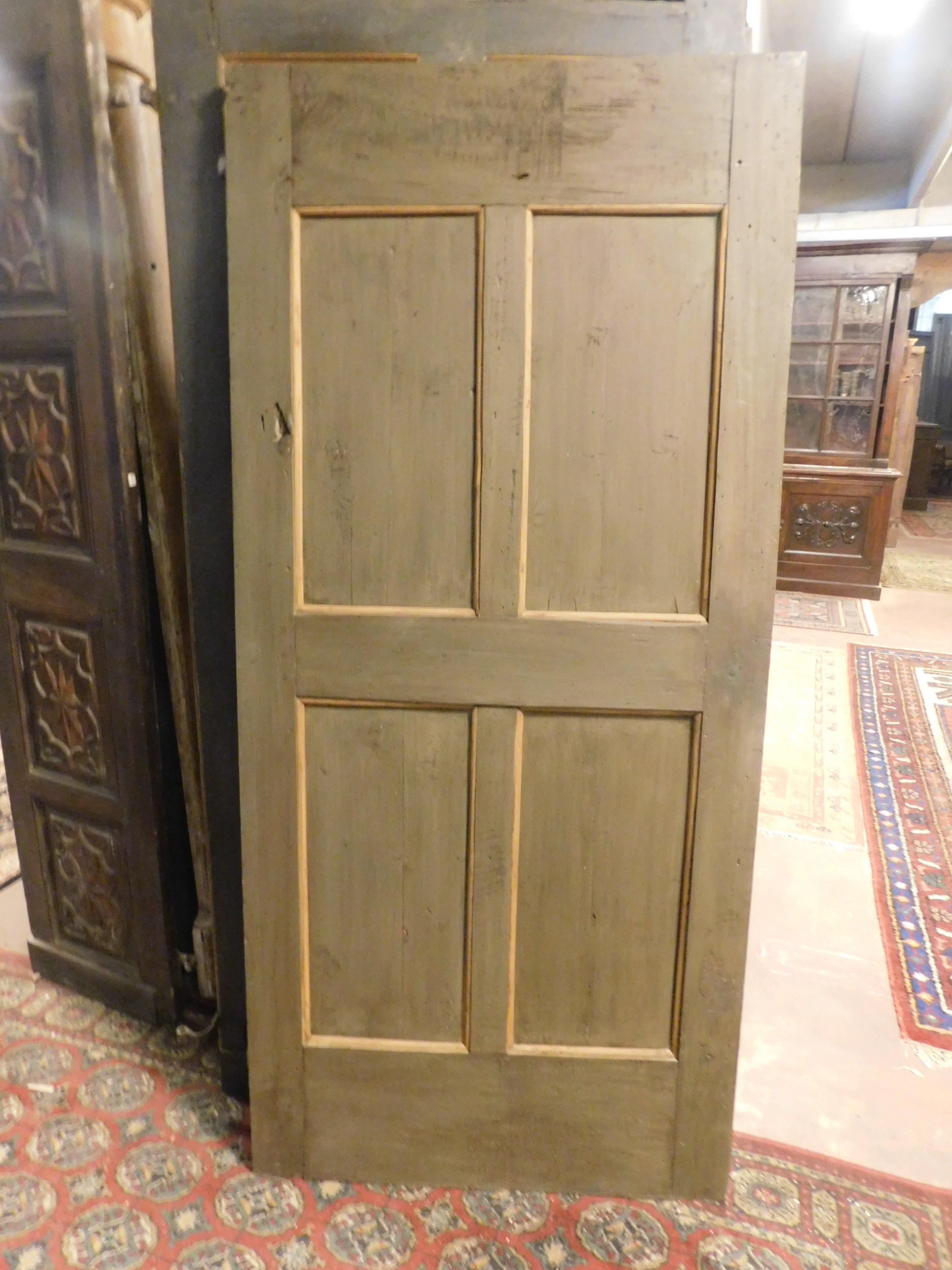 Antique Wooden Door with 4 Painted Panels, Rustic, 19th Century, Italy In Good Condition For Sale In Cuneo, Italy (CN)
