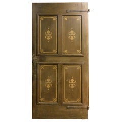 Antique Wooden Door with 4 Painted Panels, Rustic, 19th Century, Italy