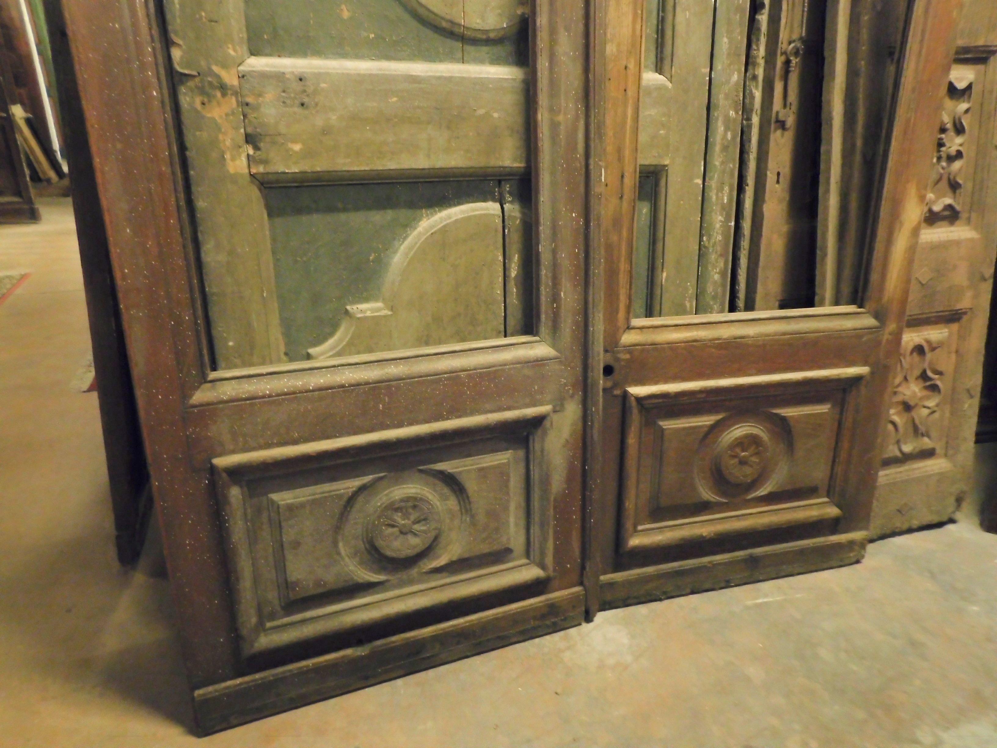 Italian Antique Wooden Doorwith Glass, Shop Door, 1800, Italy