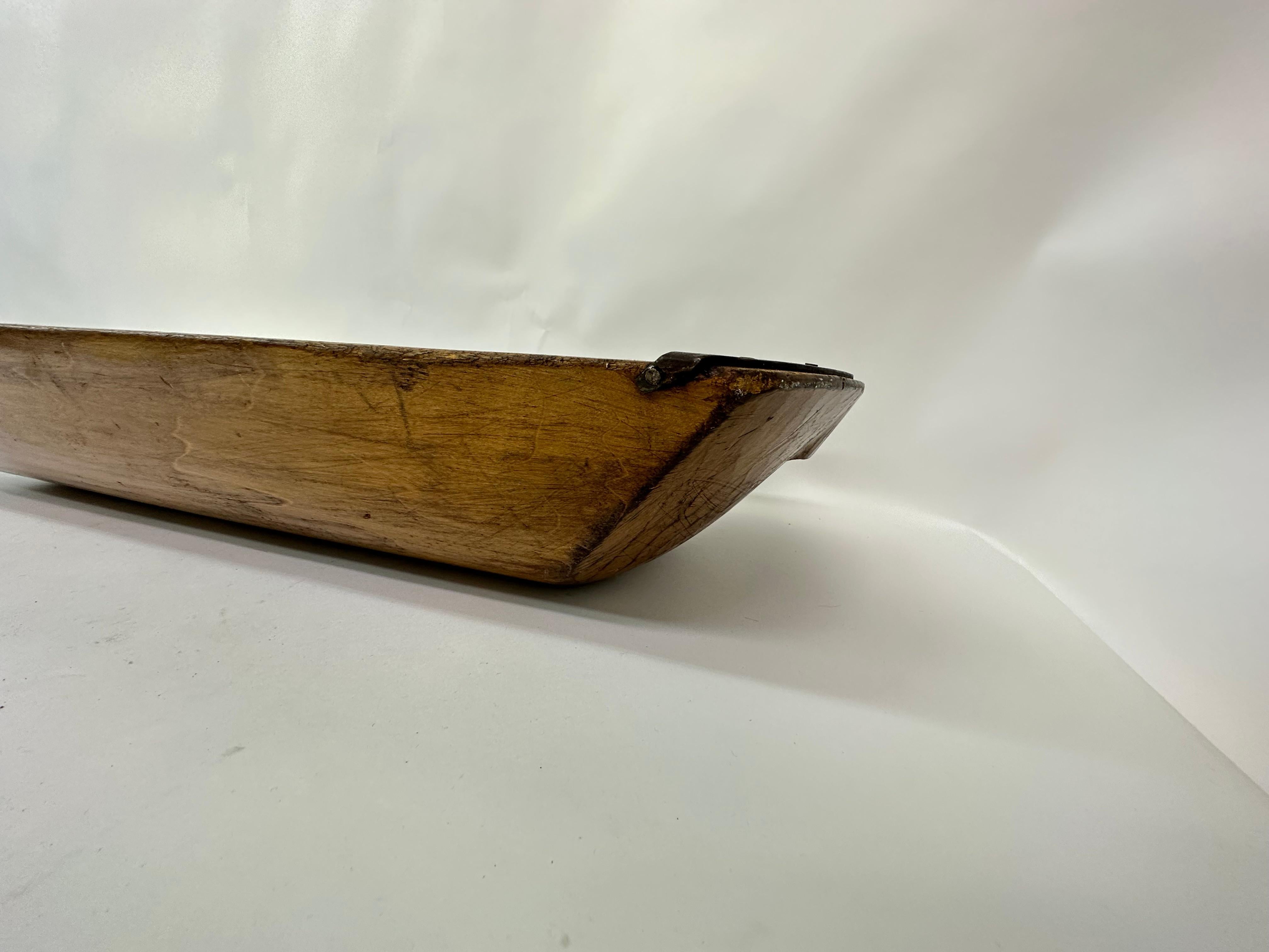 Antique wooden dough bowl trough hand carved with metal details 1900’s 3