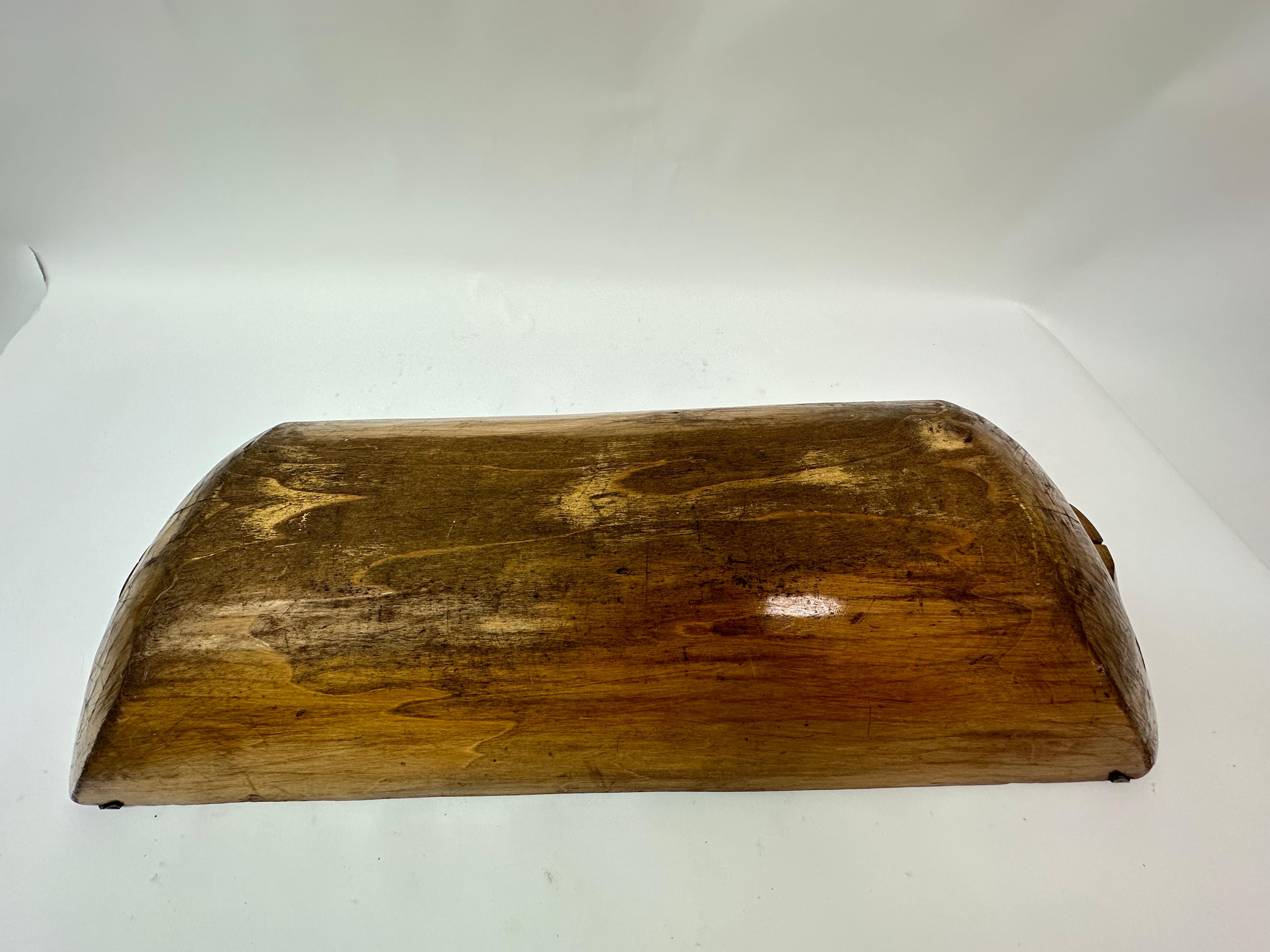Antique wooden dough bowl trough hand carved with metal details 1900’s 13