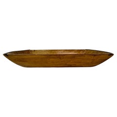 Antique wooden dough bowl trough hand carved with metal details 1900’s