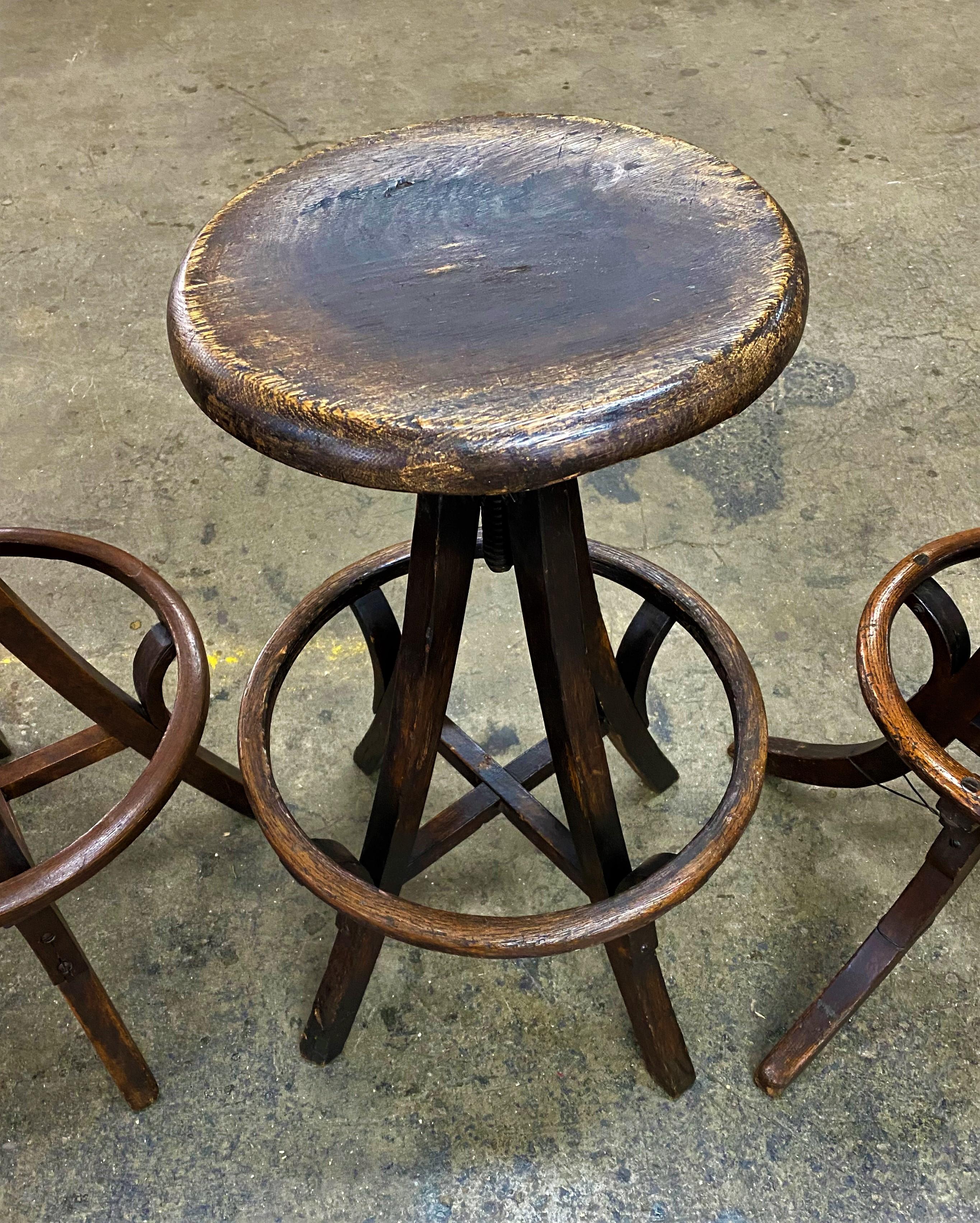 Cast Antique Wooden Drafting Stools