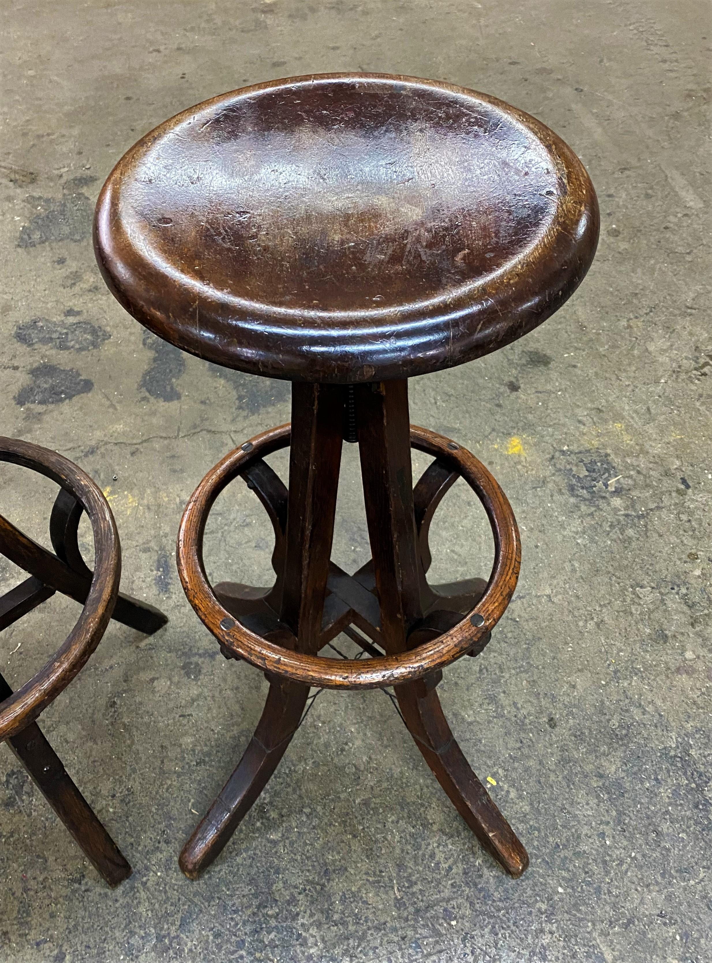 Antique Wooden Drafting Stools In Good Condition In Oakville, CT