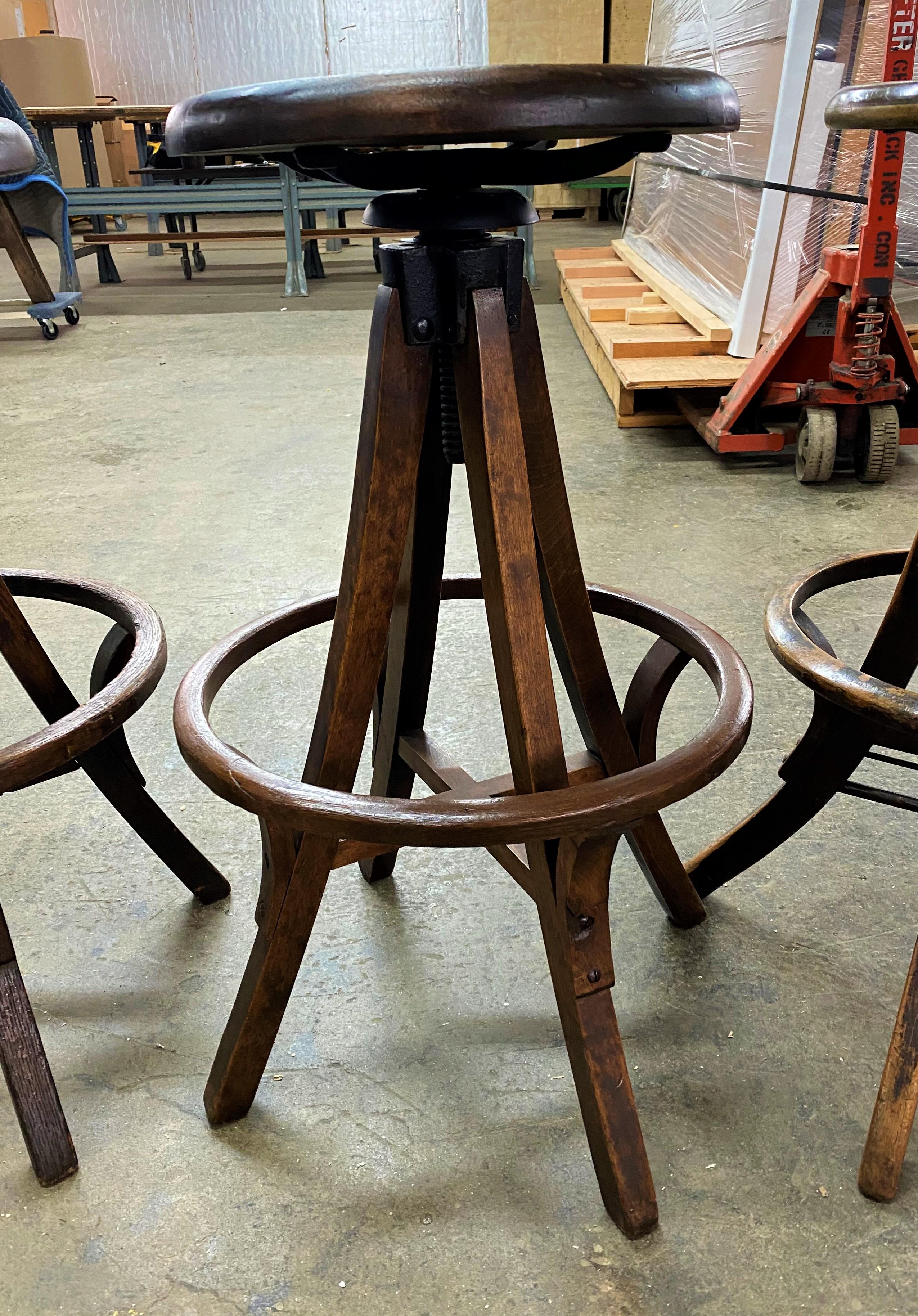 Iron Antique Wooden Drafting Stools