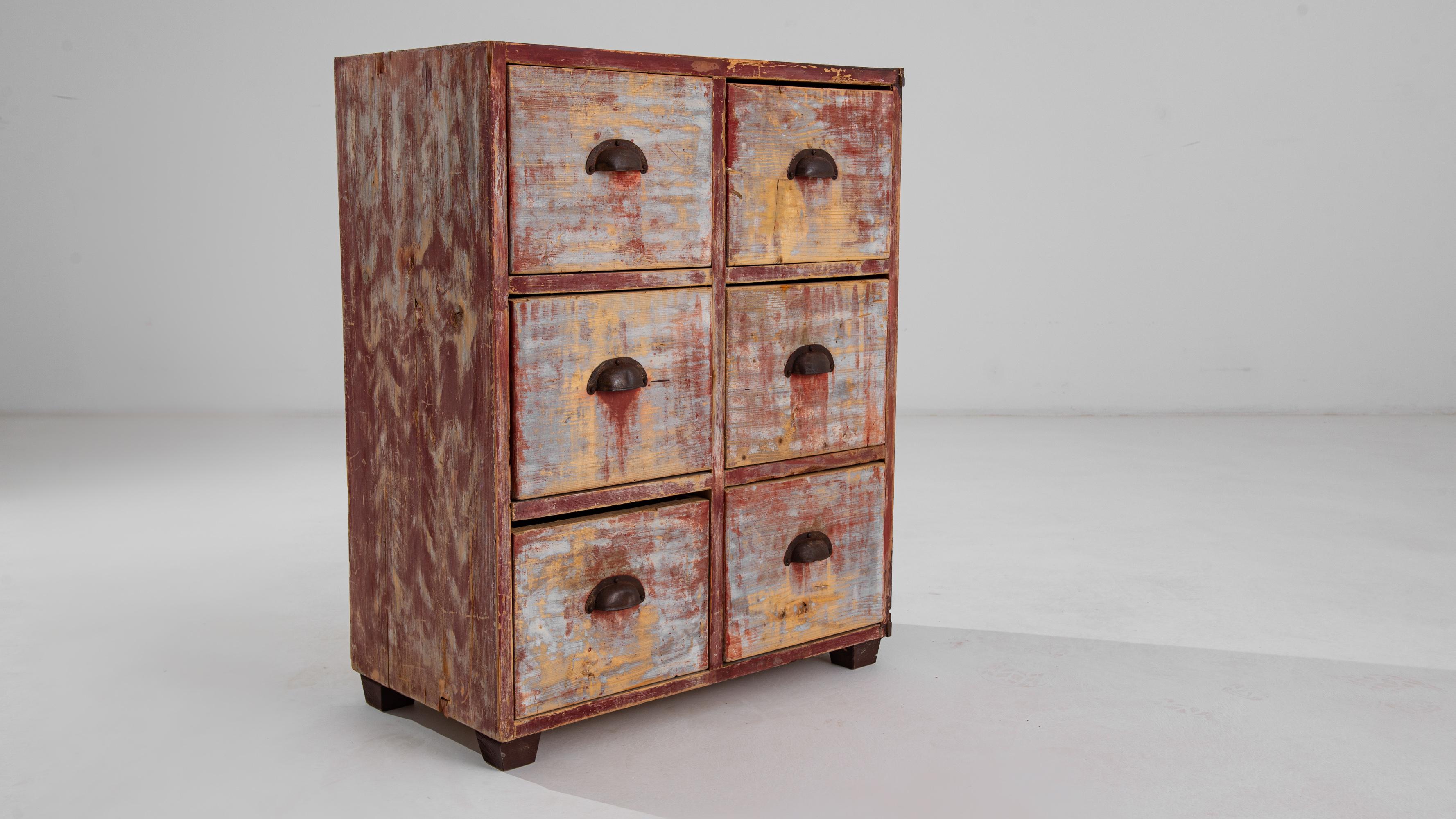 Antike Schubladenbank aus Holz 9