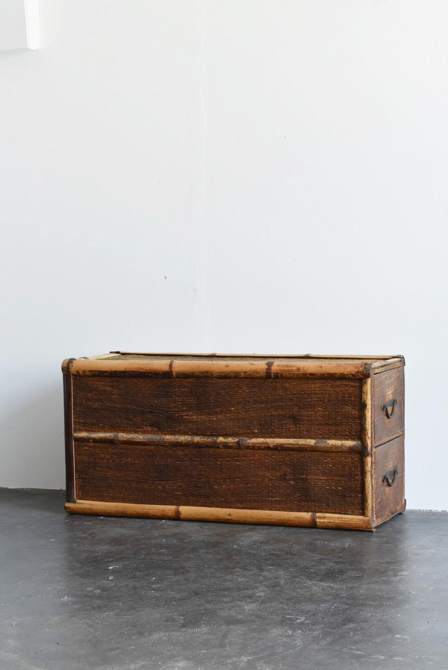 Woodwork Antique Wooden Drawer Covered with Japanese Bamboo and Rush / 1868-1920 For Sale