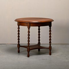 Antiker englischer Beistelltisch aus Holz mit Stroh und gedrechselten Klöppelbeinen, 19.C.