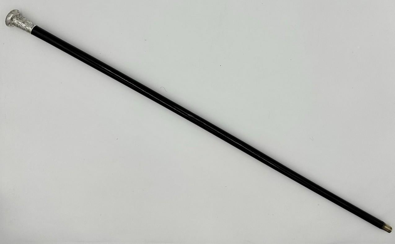 20th Century Antique Wooden English Walking Stick Dress Cane Sterling Silver Jonathan Howell