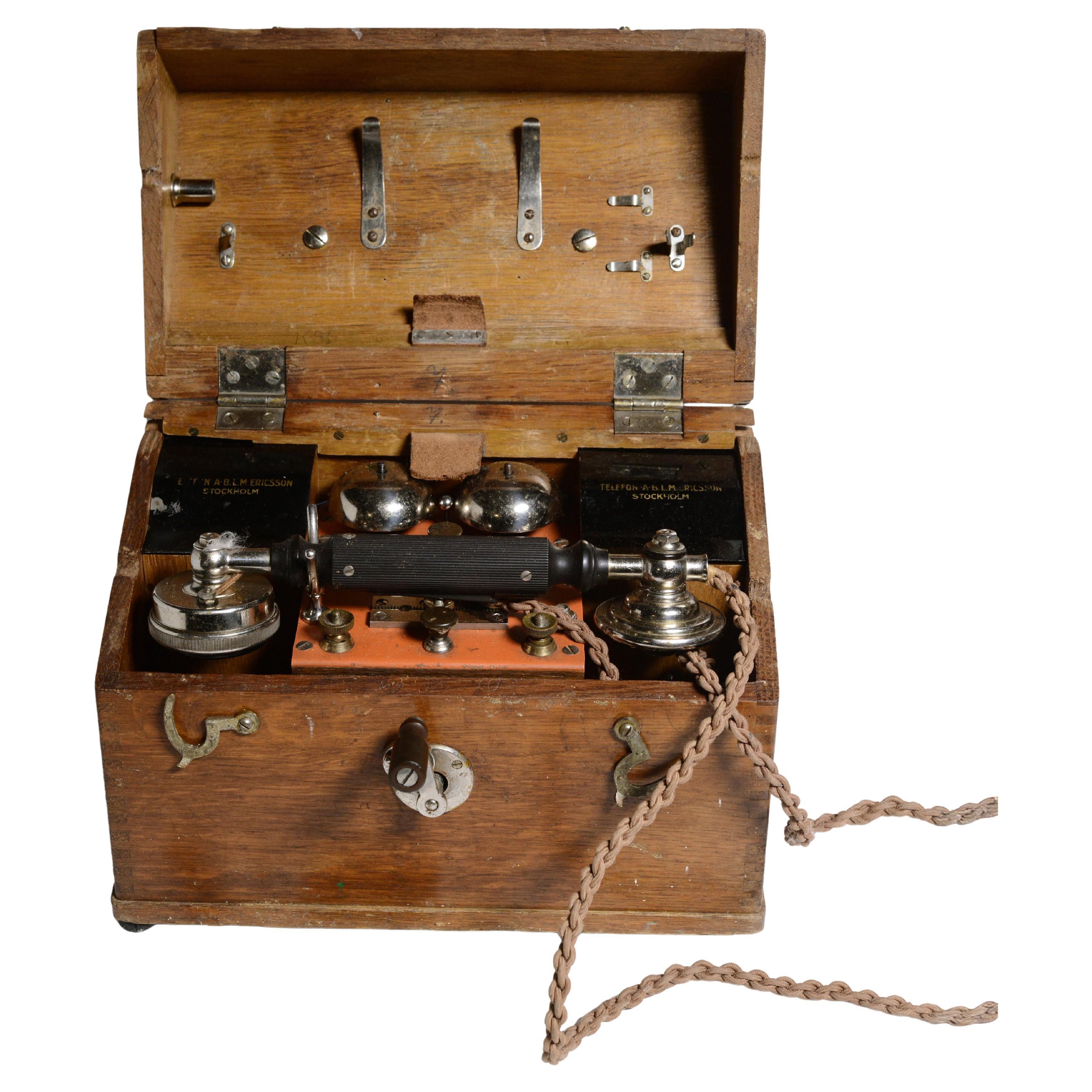 Antique Wooden Ericsson MB 115 Crank Magneto Field Telephone 1895 С Mark 1 For Sale