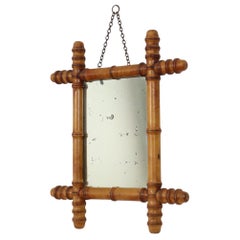 Antique Wooden Faux Bamboo Chinoiserie Mirror 40x34cm