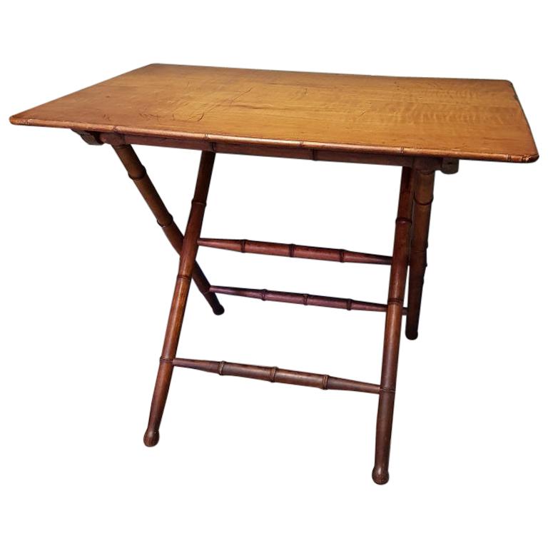 Antique Wooden Faux Bamboo Folding Table with Cherry Wood Top For Sale