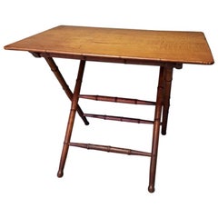 Antique Wooden Faux Bamboo Folding Table with Cherry Wood Top