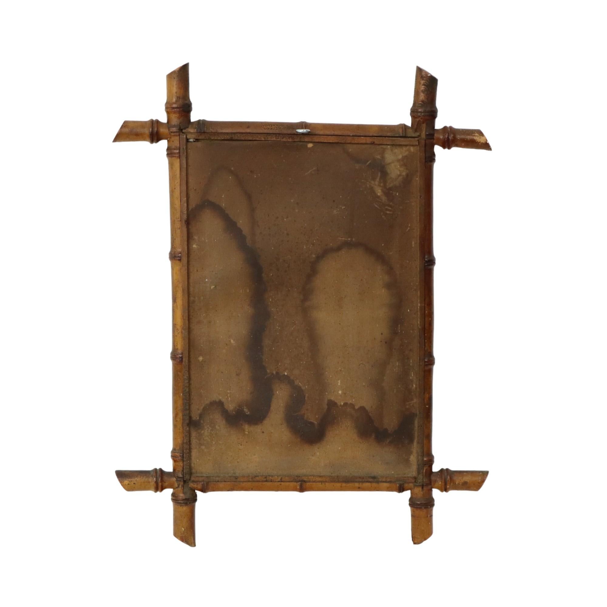 Antique Wooden Faux Bamboo Mirror Chinoiserie France 55x43cm 2