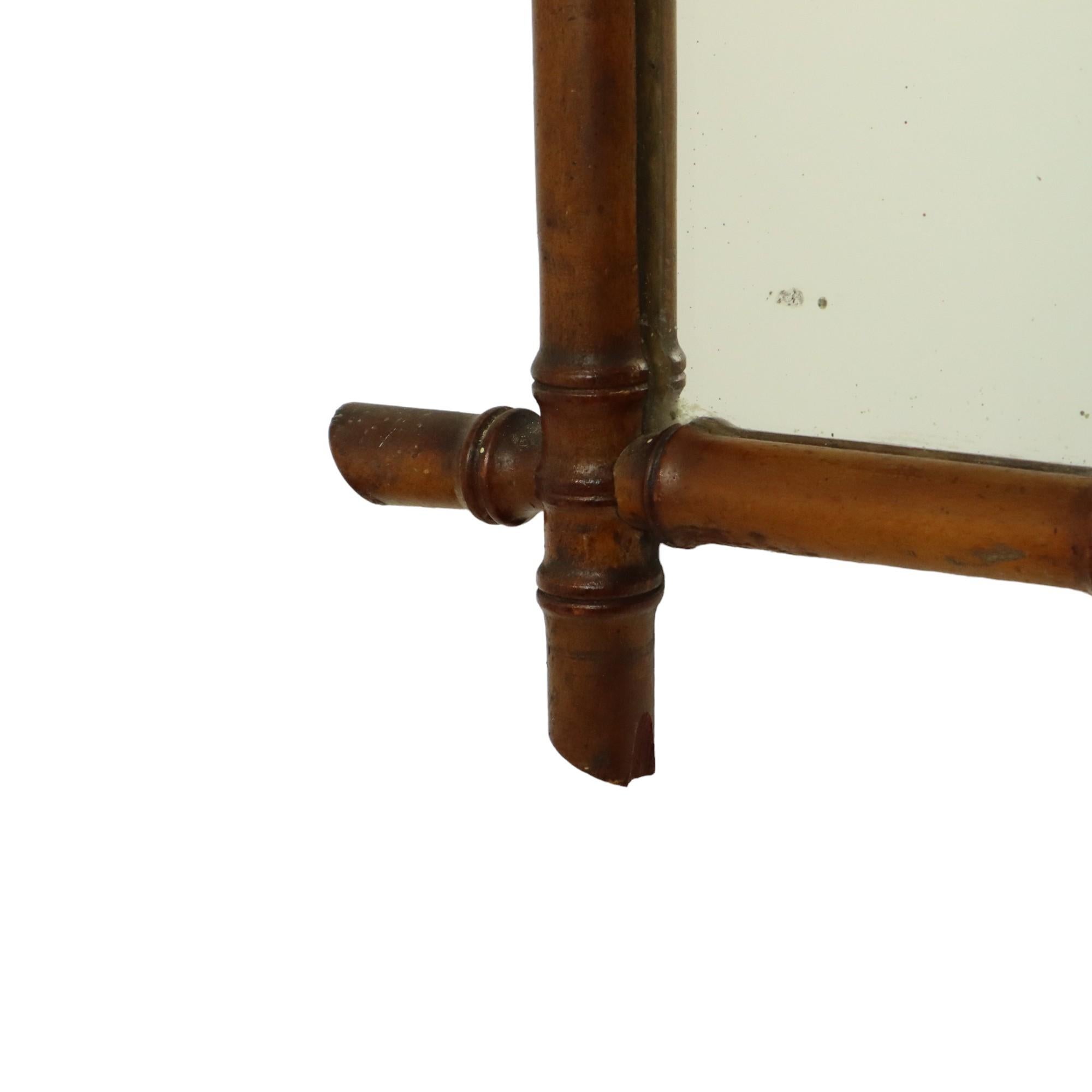 Antique Wooden Faux Bamboo Mirror Chinoiserie France 55x43cm Francés