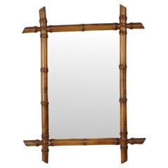 Antique Wooden Faux Bamboo Mirror Chinoiserie France 55x43cm