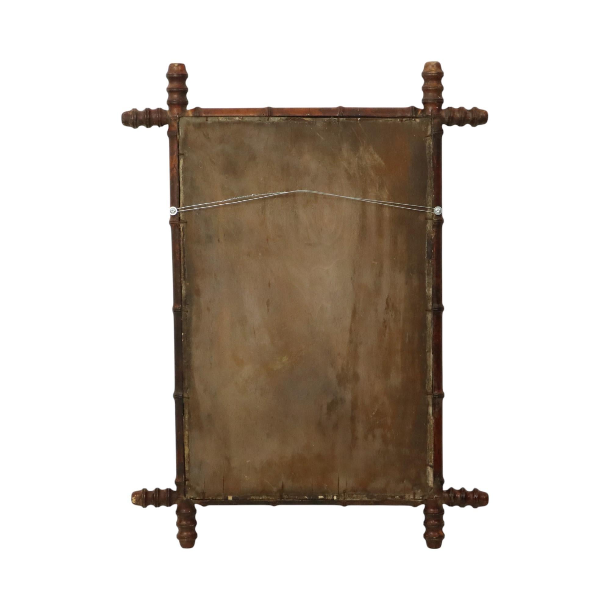 Antique Wooden Faux Bamboo Mirror Facet Cut France 58x78cm en venta 6