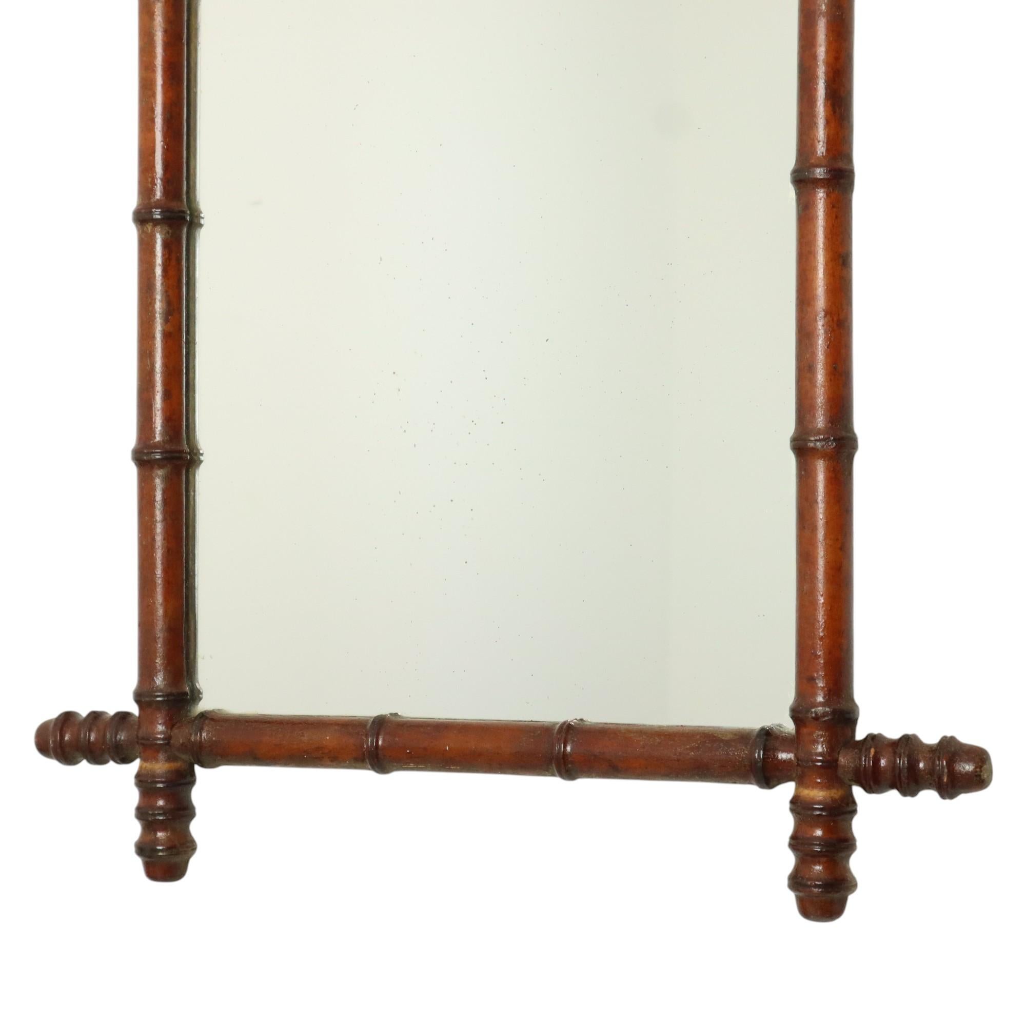 Antique Wooden Faux Bamboo Mirror Facet Cut France 58x78cm en Bueno estado para la venta en Poperinge, BE
