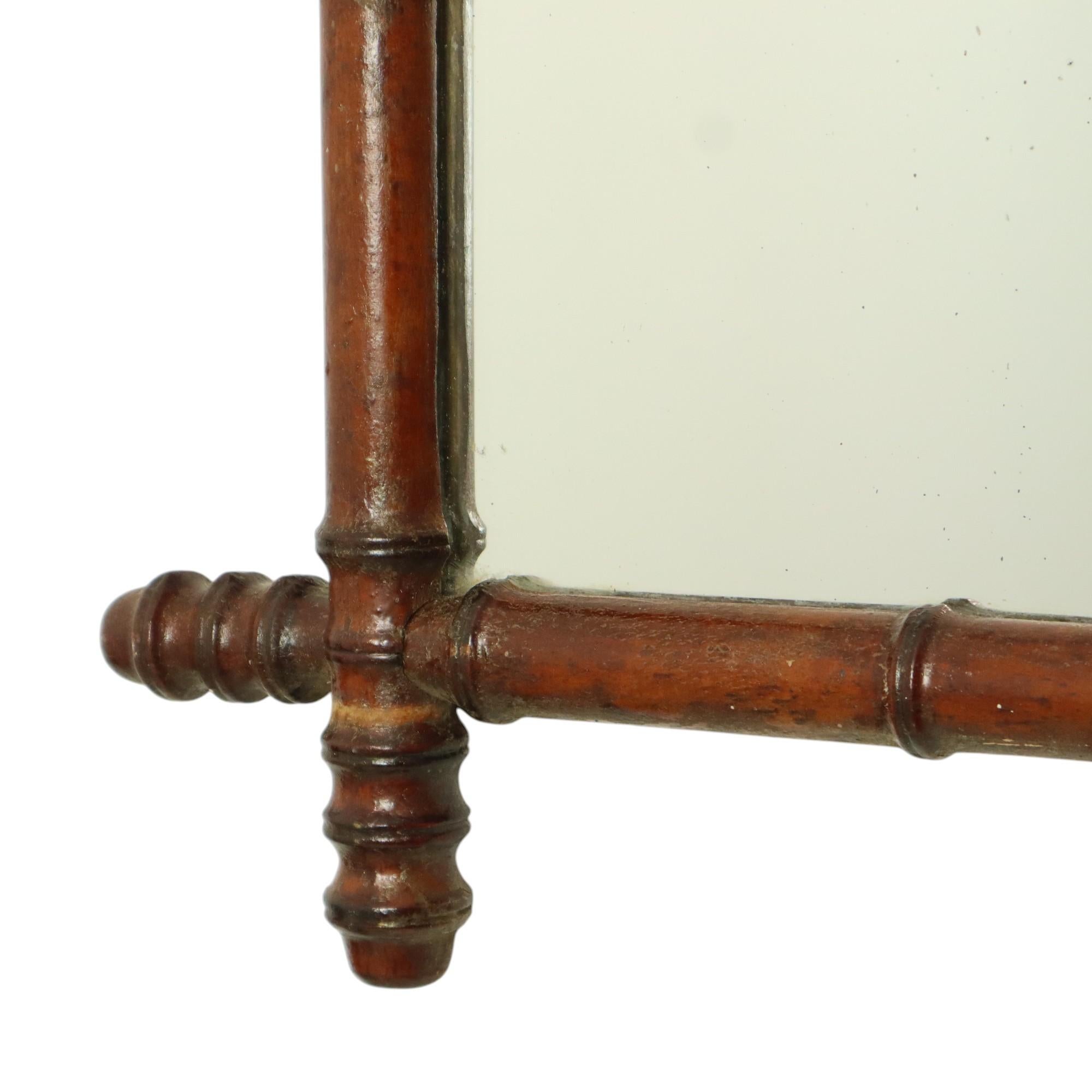 Antique Wooden Faux Bamboo Mirror Facet Cut France 58x78cm en venta 1
