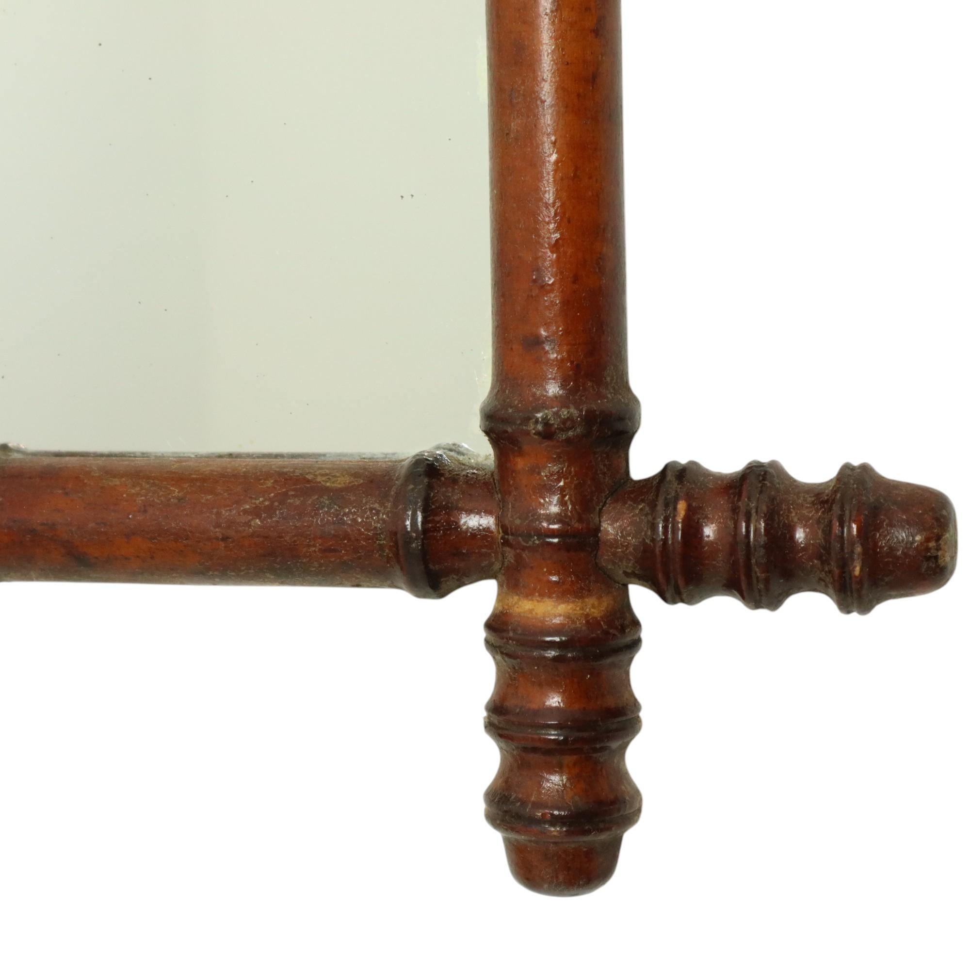 Antique Wooden Faux Bamboo Mirror Facet Cut France 58x78cm en venta 2