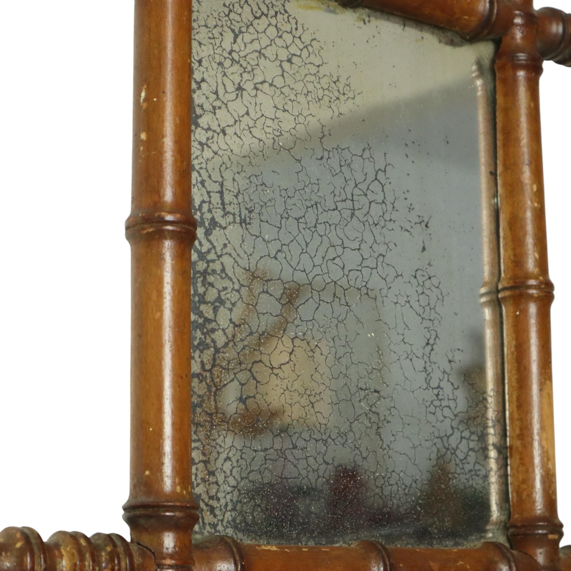 Antique Wooden Faux Bamboo Mirror France 40x34cm For Sale 4