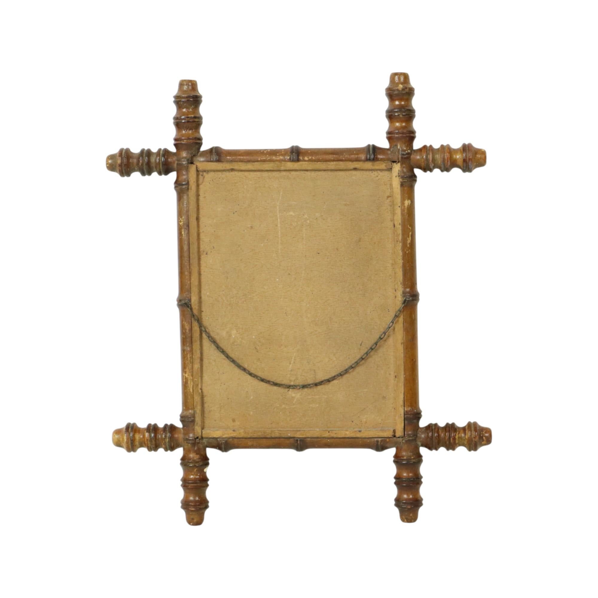 Antique Wooden Faux Bamboo Mirror France 40x34cm For Sale 6