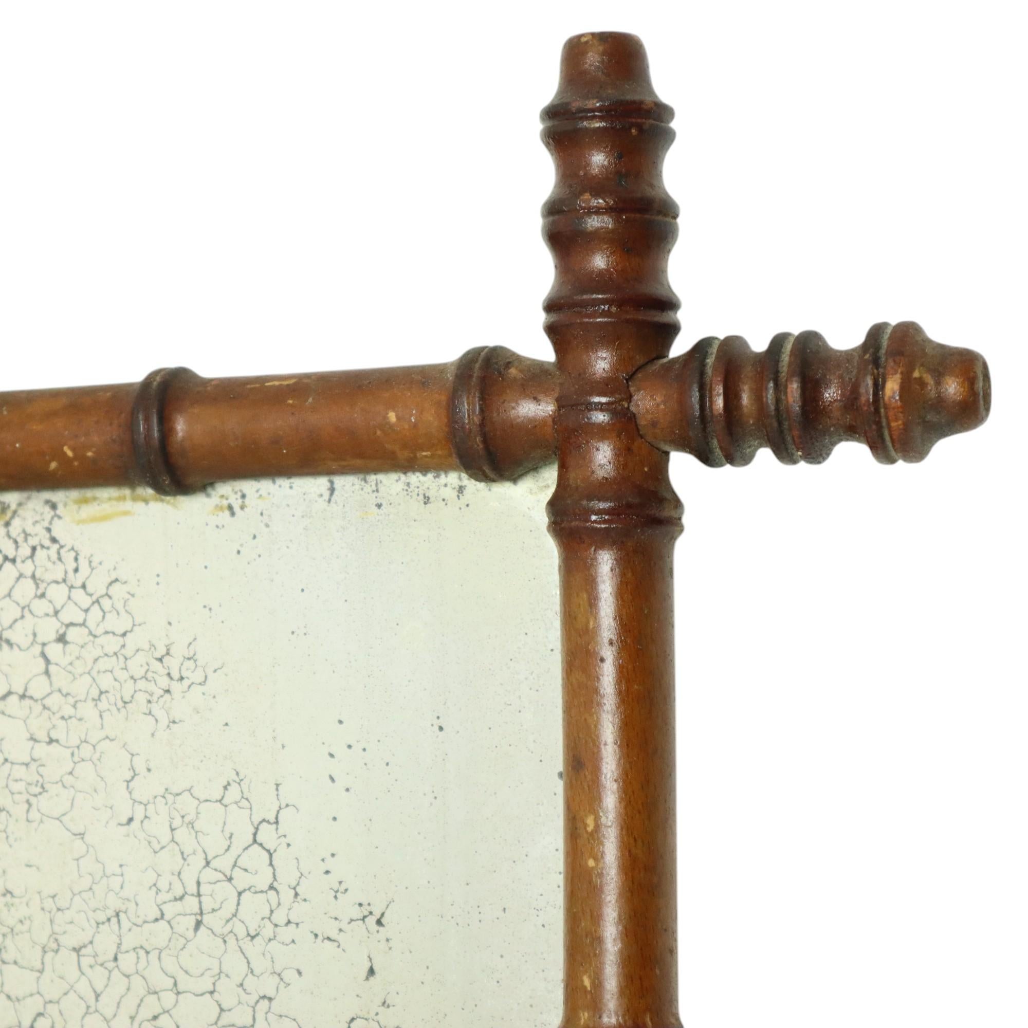 Chinoiserie Antique Wooden Faux Bamboo Mirror France 40x34cm For Sale