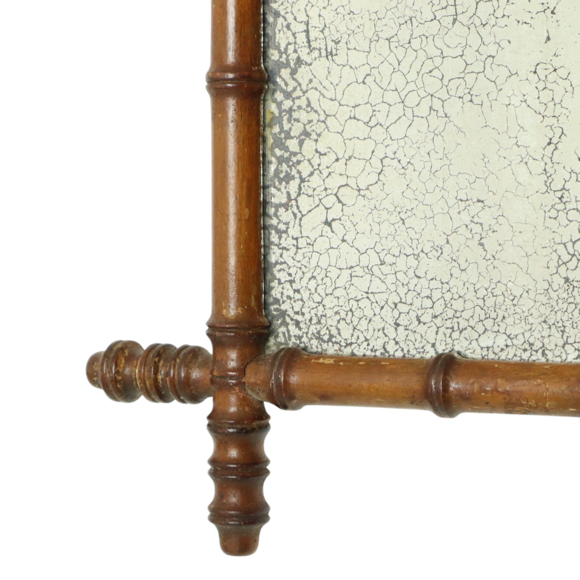 Hand-Crafted Antique Wooden Faux Bamboo Mirror France 40x34cm For Sale