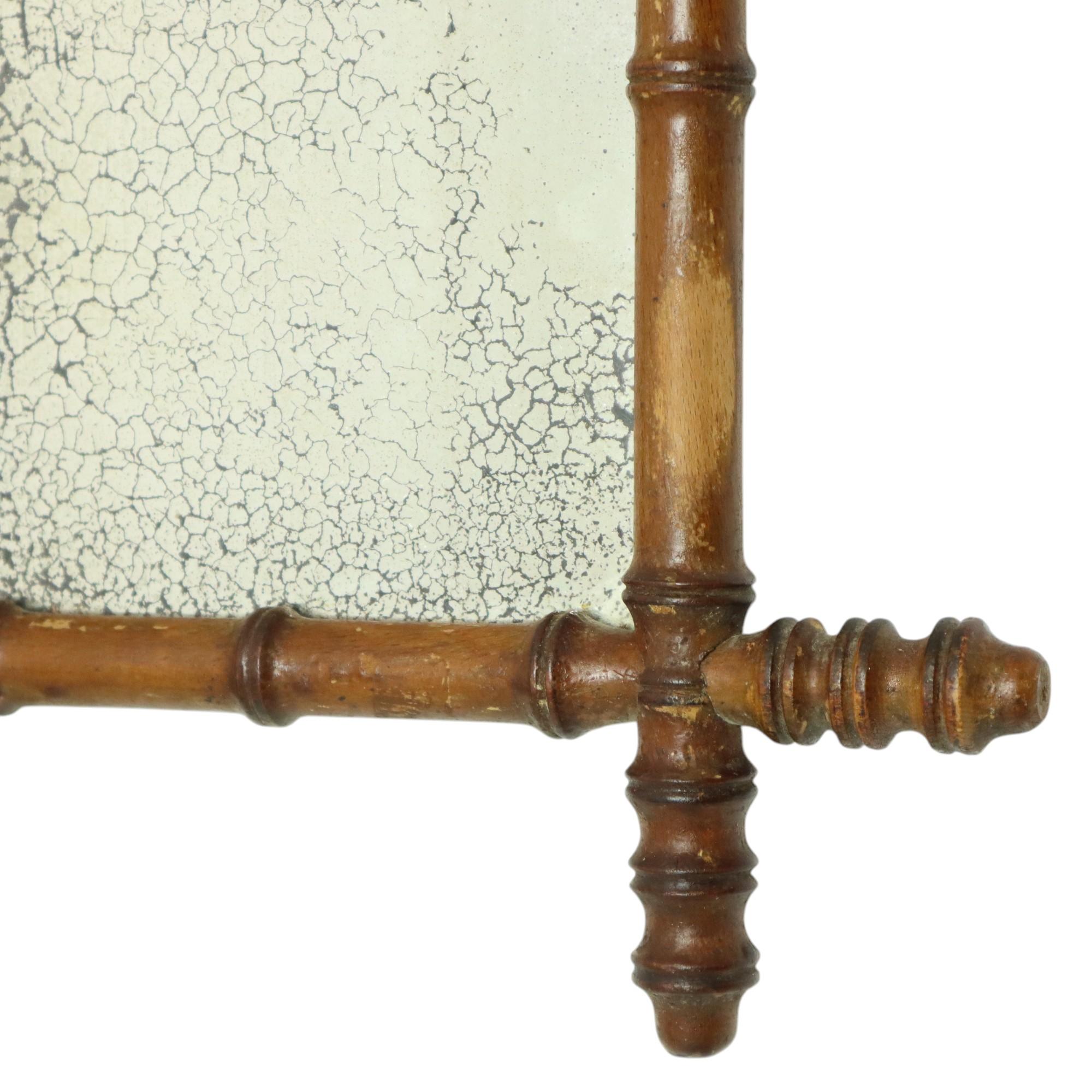 Antique Wooden Faux Bamboo Mirror France 40x34cm In Good Condition For Sale In Poperinge, BE