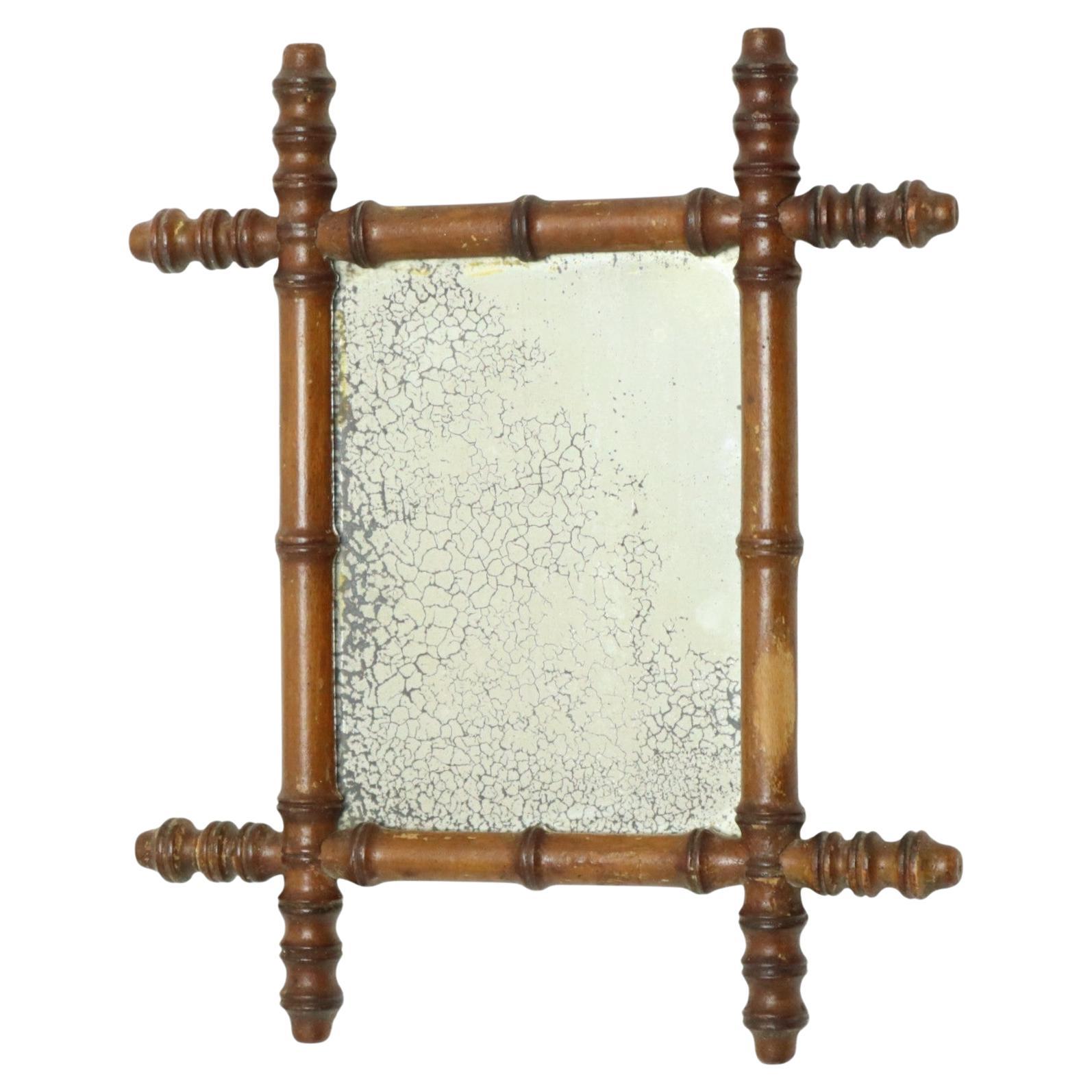 Antique Wooden Faux Bamboo Mirror France 40x34cm