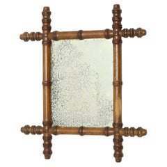 Antique Wooden Faux Bamboo Mirror France 40x34cm