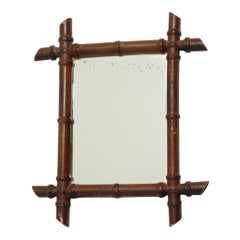 Antique Wooden Faux Bamboo Mirror France 42x36cm
