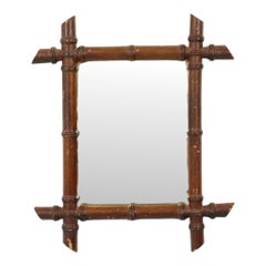Antique Wooden Faux Bamboo Mirror France 42x36cm